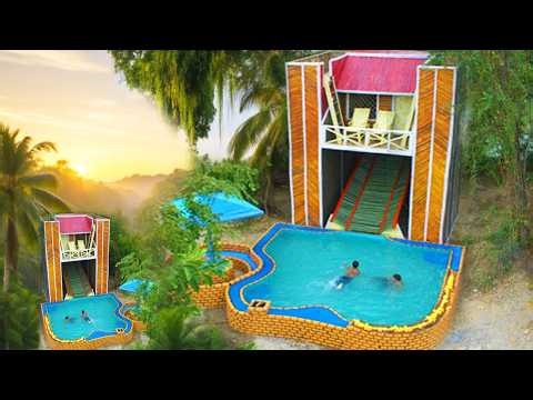 100Days How we built a 7.50 meter tall bamboo wood house with Private Pools | Full Jungle Build