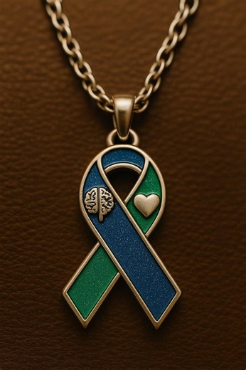 Cancer Awareness Necklace | 18k Gold Vermeil | Grey and Green Ribbon Pendant | Brain Cancer Support Gift - Etsy