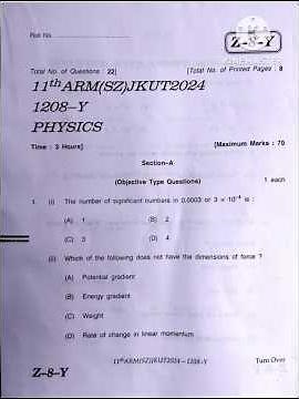 Jkbose Class 11th Physics Question Paper (Series-Y) Soft Zone 2024 #jkbosepapersonline #jkbose