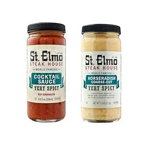 St. Elmo Cocktail Sauce (8 Fl Oz) and Coarse-Cut Horseradish (7.5 Oz) Bundle, Extra Spicy Combo for Steak and Seafood, World Famous