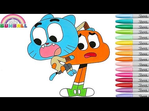 The Amazing World of Gumball Coloring Book Pages Darwin Rainbow Splash Colouring Videos for Kids
