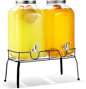 FillTouch 2 Pcs 2 Gallon Plastic Beverage Dispensers with Stand Large Clear Drink Containers for Parties with Spigot Lid for Weddings Countertop Summer Party Bar Picnics Water Ice Tea Lemonade Juice