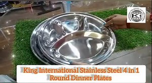 King International Stainless Steel Plates, Divided Dinner Plate Four Section Round Dinner Plates Set of 4, 11 Inches, Round Divided Dinner Plate, divided plates for adults, dinner plates