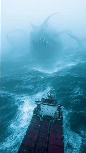 Colossal Sea Creature Breaks the Surface Near Cargo Ship