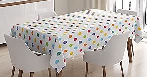 Ambesonne Abstract Tablecloth, Colorful Polka Dots Round Circular Vintage Fashion Girls Feminine Design, Rectangular Table Cover for Dining Room Kitchen Decor, 60" X 84", Multicolor