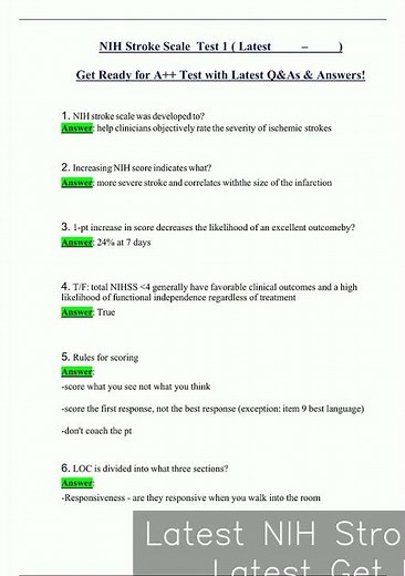 Latest NIH Stroke Scale Test 1 Latest Get Ready for A Test with Latest QAs Answers video