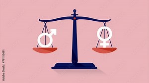 Gender equality scale animation - Weight balance with gender signs showing equal weight for both male and female genders in animated flat design vector illustration Stock Video