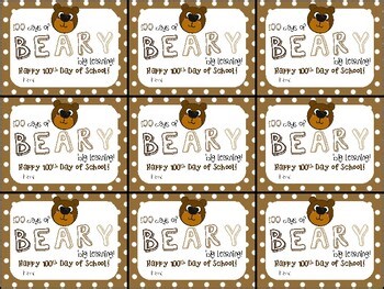 Teddy Grahams (Bear-Themed) 100th Day of School Gift Tag- 100 days of BEARY big