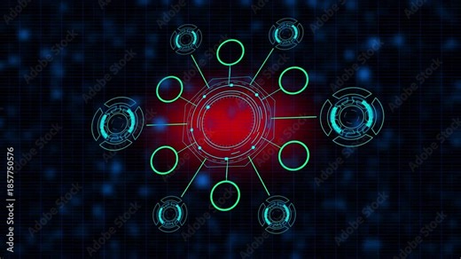 Digital HUD interface representing File Transfer Protocol with glowing server and client icons for secure data exchange on a blue background.