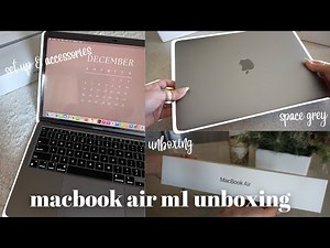 MACBOOK AIR M1 UNBOXING SPACE GREY *aesthetic* | + must have accessories and set up!