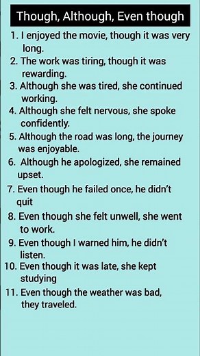 Though vs Although vs Even Though |15 Example Sentences| #englishgrammar #shortsfeed #spokenenglish