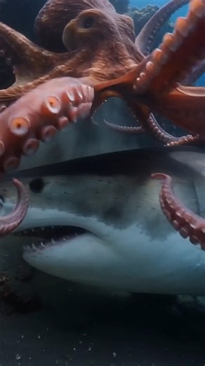 Giant Octopus vs Shark | #shorts #viralshorts #shortsfeed #shark #octopus #wildlife