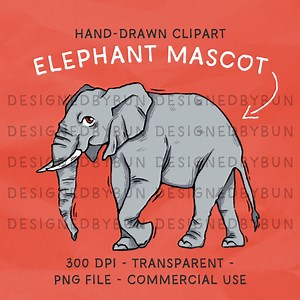 Hand-drawn Elephant Mascot Clipart - Standing Version - School Spirit PNG (digital Download) - Etsy