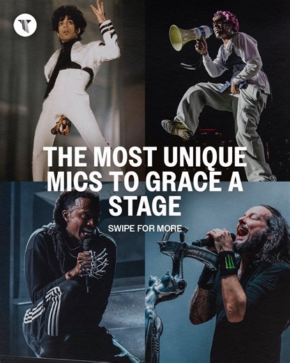 Pigeons & Planes on Instagram: "From alien-theme and skeletal builds to designs that are just simply fitting, here are some of the most unique mics to ever take the stage. 🎤 1. Prince’s Sennheiser MD431 with an integrated revolver grip 2. Jonathan Davis’ ‘Alien’ mic stand designed by H.R Giger 3. Yung Lean’s custom microphone silver wings by @pinstripegrillz 4. Bladee’s custom pike jaw microphone attachment 5. Teezo Touchdown’s bouquet-wrapped mic 6. A$AP Rocky’s megaphone mic 7. Olivia 