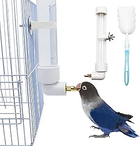 Automatic Parrot Water Dispenser - 130ML Bird Water Bottle with Cleaning Brush, Cage Accessories Drinker Bowl Fountain for Parakeet, Cockatiel, Lovebirds
