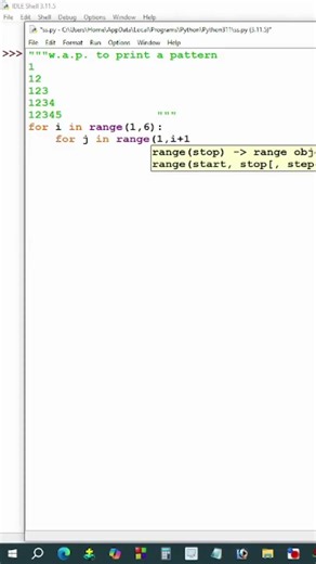 Pattern printing program / in python / python program #shorts