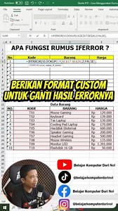 Buat kalian yang belum mengetahui cara menggunakan rumus IFERROR pada excel bisa mengikuti tutorial singkat berikut ini, moga dapat bermanfaat. Mau Dapat Aplikasi Excel Siap Pakai? Klik disini: https://www.belajarkomputerdarinol.com/ Tersedia Pula Buku Excel Terbaik untuk Pemula dan Lanjutan: Panduan Lengkap Microsoft Excel di Dunia Kerja: https://vt.tokopedia.com/t/ZSNwGUG9d/ Tip & Trik Excel 2007, 2010, 2013, 2016, 2019: https://vt.tokopedia.com/t/ZSNwGR3xx/ Formula Sakti Menaklukkan Excel: ht