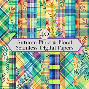 Autumn Floral Plaid Digital Paper Pack – 40 JPG Backgrounds With Warm Fall Colors | High-resolution Scrapbook Paper | Seamless Patterns - Etsy