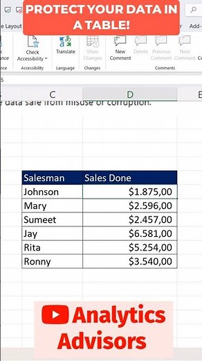 How to Restrict Editing in Excel Tables? #shorts