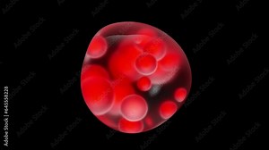 Water bubble element animation. Movement of air bubbles and red particles buzzing inside. on black background. Animation Seamless loop, 3d render.