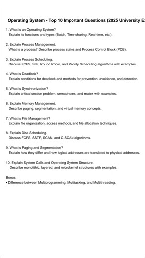 Operating System Important Questions 2025 | BCA 3rd sem #bca