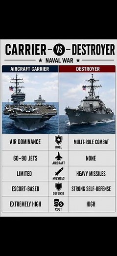 Aircraft Carrier vs Destroyer: Who Rules the Sea #Carrier #Destroyer #Navy #army #comparison
