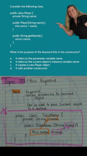 Keyword this - AP CSA Unit 3 Multiple Choice Review - #shorts