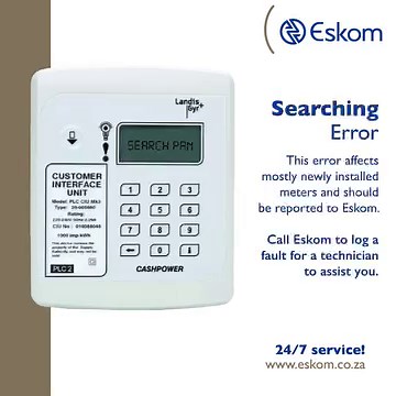 Experiencing a "Searching" error on your prepaid meter? Don't worry, Eskom has got you covered with their dedicated technicians who are ready to fix this issue. Simply contact Eskom at 0860 37566 and they will take care of it without delay. #PrepaidMeters #ErrorCodes | Eskom Hld SOC Ltd