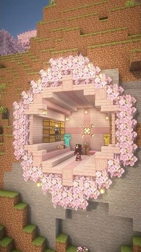 Minecraft How to Build Cherry Mountain Base - Easy build #minecraft #mc