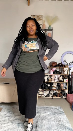 6K views · 768 reactions | Day 16/30 of winter outfits My lunch kinda outfit Skirt and tee @picknpayclothing Jacket @cottonon_africa Sneaker @sovietdenim #plussizeootd #ootd #plussizefashion #plussizestyle #picknpayclothing | Mpho Lekay | Facebook