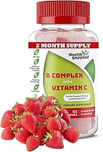 Strawberry Flavored Vitamin B Complex Gummies - B Complex with Vitamin C - Supports Nervous System and Boosts Energy Levels - Assists with Cognitive Function - Great Tasting and Easy to Swallow