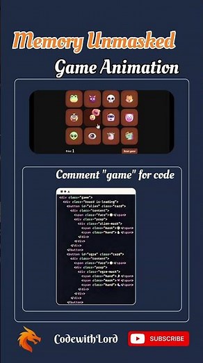 Memory Game Animation with HTML, CSS & JavaScript | Interactive Card Flip Game | CodewithLord