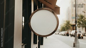 Coffee shop street signboard mock up for logo design, brand presentation, aesthetic muted neutral colors, on the wall outdoor