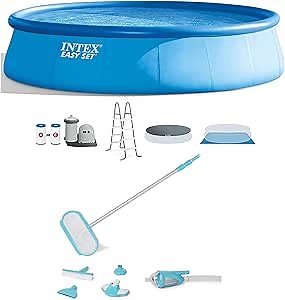 Amazon.com: Intex Easy Set Round Above Ground Inflatable Swimming Pool with Filter Pump, Ladder, and Deluxe Maintenance Pool Cleaning Kit, Blue : Patio, Lawn & Garden