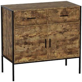 Vida Designs Brooklyn 2 Door 2 Drawer Sideboard Industrial Storage Cabinet Cupboard Buffett, Dark Wood
