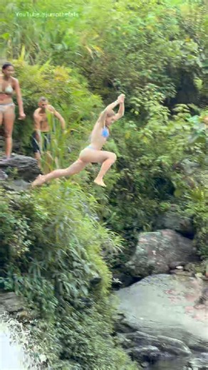 Swimming and cooling off by the stunning waterfall -waterfall jumping.#waterfall #jump #girl#sweden