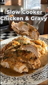 🍗 Slow Cooker Chicken & Gravy This slow cooker chicken and gravy is pure comfort food made easy. Tender chicken cooked low and slow in rich, savory gravy until it’s fall-apart juicy. Just set it and forget it—perfect for busy days and cozy dinners. 🛒 Ingredients (Serves 4–6) For the chicken 2 lbs boneless, skinless chicken thighs (or breasts) 1 tsp salt 1/2 tsp black pepper 1/2 tsp garlic powder 1/2 tsp onion powder For the gravy 2 cups chicken broth 1 packet (1 oz) chicken gravy mix 1 can (10