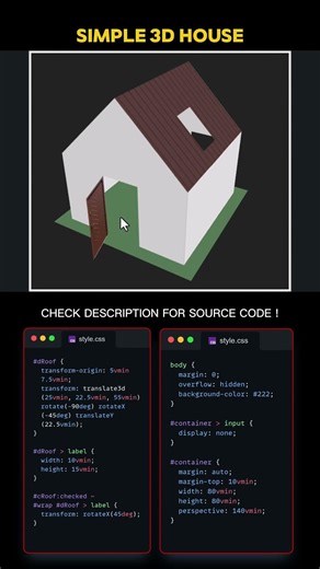 SIMPLE 3D HOUSE ANIMATION using html css #coding #programming #animation