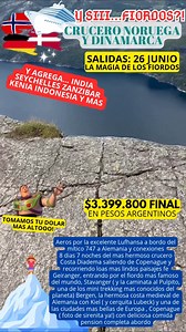 Y SI…..FIORDOS DE NORUEGA…Y DINAMARCA….EL VIAJE A EUROPA MAS LINDO…!!! 26 JUNIO Aeros por la excelente Lufhansa a bordo del mítico 747 a Alemania y conexiones 8 dias 7 noches del mas hermoso crucero Costa Diadema saliendo de Copenague y recorriendo loas mas lindos paisajes fe Geiranger, entrando por el fiordo mas famoso del mundo, Stavanger ( y la caminata al Pulpito, una de los mini trekking mas conocidos del planeta) Bergen, la hermosa costa medieval de Alemania con Kiel ( y cerquita Lubeck) y