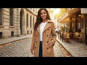 Escalier Womens Wool Coat Double Breasted Pea Coat Winter Long Trench Coat with Belt