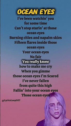Billie Eilish - Ocean Eyes (Lyrics) #songlyrics #billieeilish #oceaneyes #lyrics
