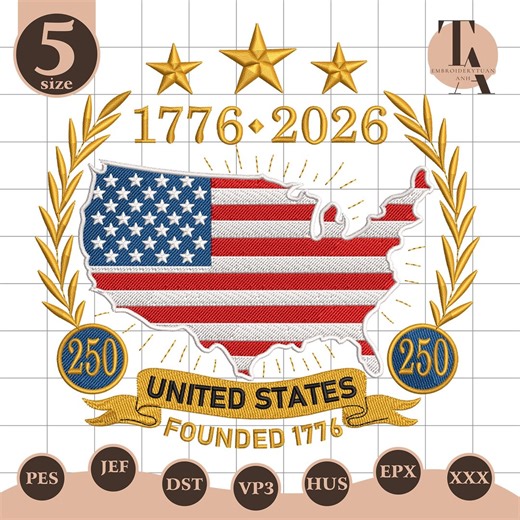 250th American Independence Embroidery Design, USA Eagle Patriotic Embroidery File, 1776–2026 Design, 250 Years of Freedom Design - Etsy