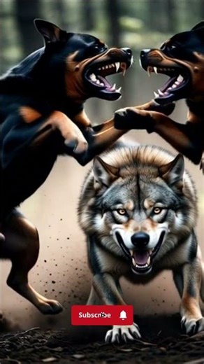 Epic Battle: 2 Rottweilers Take on a Savage Wolf – Unbelievable Wildlife Fight