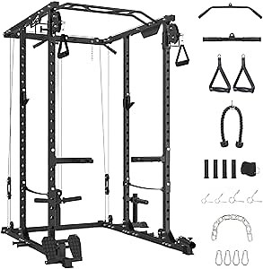Power Cage, Multi-Function Workout Cage With Cable Cross-Over System, Squat Rack Home Gym With LAT Pull Down System, Strength Training Power Rack