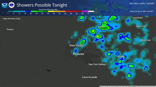 8.1K views · 80 reactions | Here's an example of what radar could look like tonight through Sunday morning. Best chances for showers will be in the higher terrain to the north and east of Phoenix. Rain amounts will be light with generally less than 0.10" across the Valley and up to 0.25" possible in the higher terrain. | US National Weather Service Phoenix Arizona | Facebook