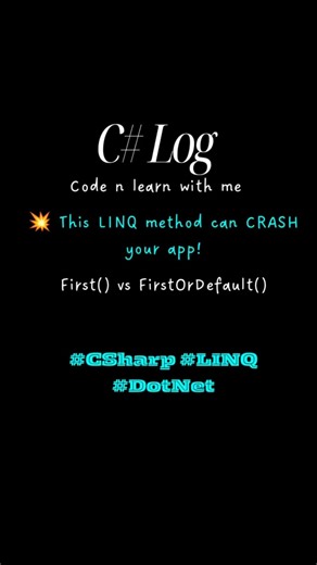 First Vs FirstOrDefault Linq #CSharp #DotNet #CodingTips #.NetDev #LearnCSharp#YouTubeShorts