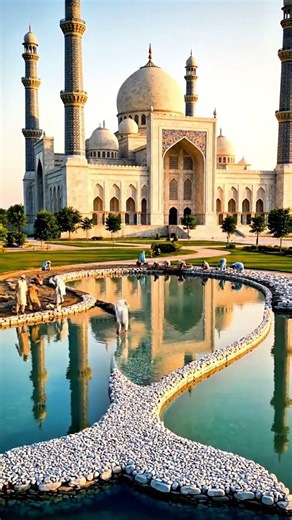 Dolphin-Shaped Pond in Front of Mosque 🐬 | Beautiful & Satisfying Build #shorts