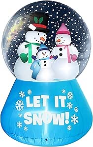 KPCB Tech Christmas Inflatable Snow Globe Outdoor & Indoor Decorations 6 ft with 3 Snowmen (Blue)