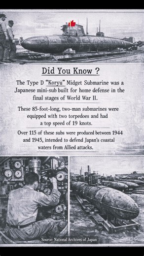 Type D “Koryu” Midget Submarine – Japan’s Late-War Coastal Defense Mini-Sub (WWII)