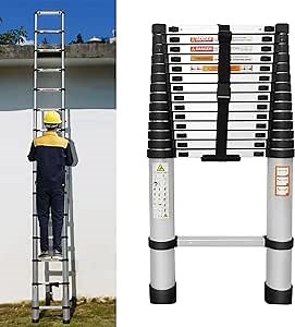 14.5FT Portable Multi-Purpose Aluminium Telescopic Ladder, 4.4M Retractable Collapse Ladder Extension Climb Sturdy Ladder, 330lbs Max Load, Step Ladder with Anti-Slip Rubber Feet